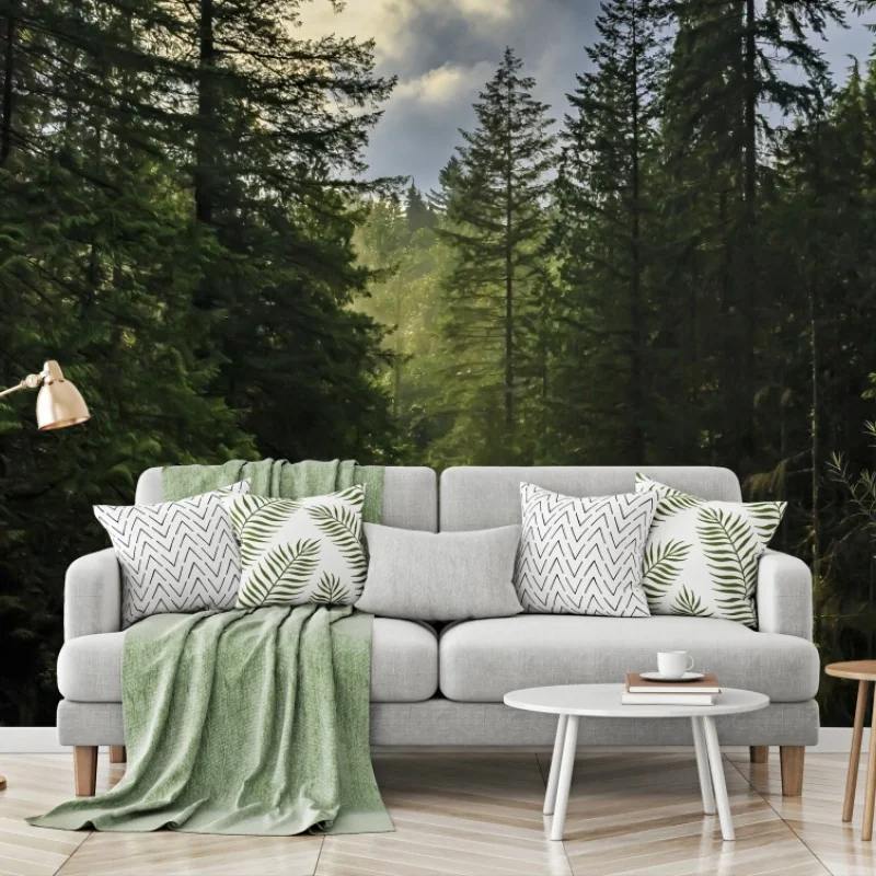 Fototapeta mglisty iglasty las z wodospadem – Wallissimo® Fototapeta mglisty iglasty las z wodospadem – Wallissimo®