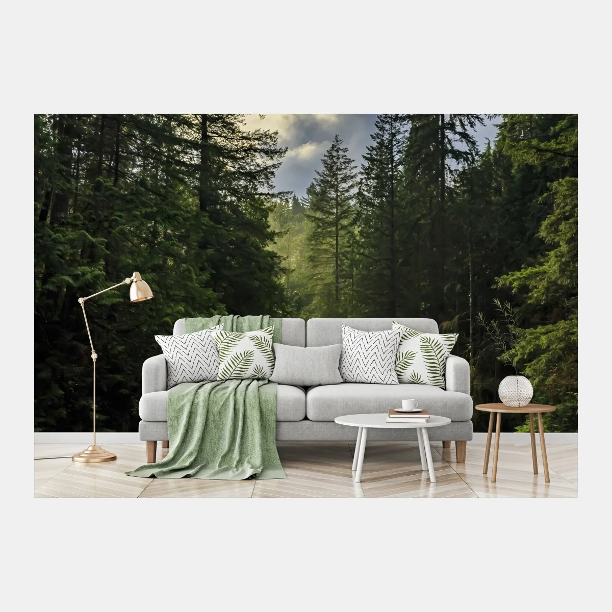 Fototapeta mglisty iglasty las z wodospadem – Wallissimo® Fototapeta mglisty iglasty las z wodospadem – Wallissimo®