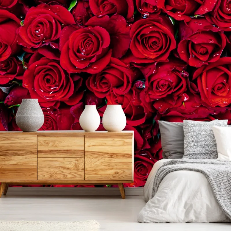 Fototapeta gęsta ściana czerwonych róż – Wallissimo® Fototapeta gęsta ściana czerwonych róż – Wallissimo®