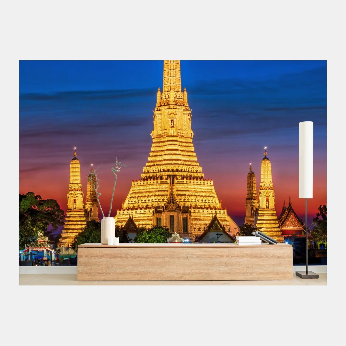 Fototapeta złote Wat Arun o zmierzchu – Wallissimo® Fototapeta złote Wat Arun o zmierzchu – Wallissimo®