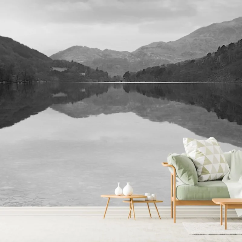Fototapeta spokojne jezioro z górskim odbiciem – Wallissimo®