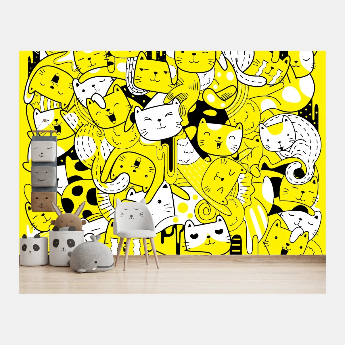 Fototapeta zabawna żółta mozaika kotów – Wallissimo® Fototapeta zabawna żółta mozaika kotów – Wallissimo®