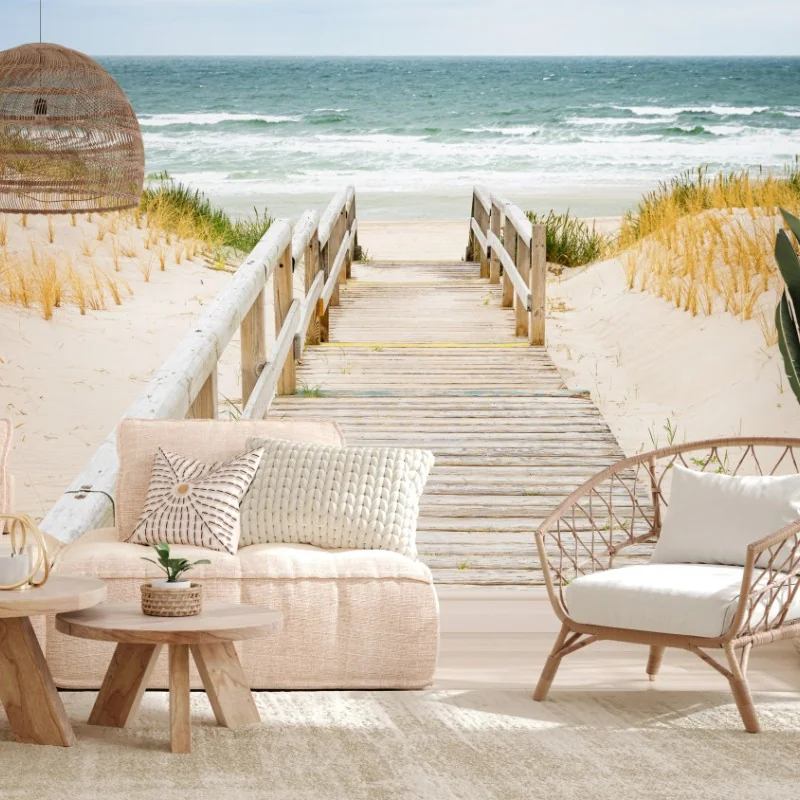 Fototapeta drewniany pomost prowadzący na plażę, Sylt – Wallissimo® Fototapeta drewniany pomost prowadzący na plażę, Sylt – Wallissimo®