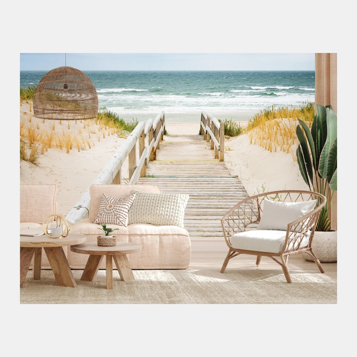 Fototapeta drewniany pomost prowadzący na plażę, Sylt – Wallissimo® Fototapeta drewniany pomost prowadzący na plażę, Sylt – Wallissimo®