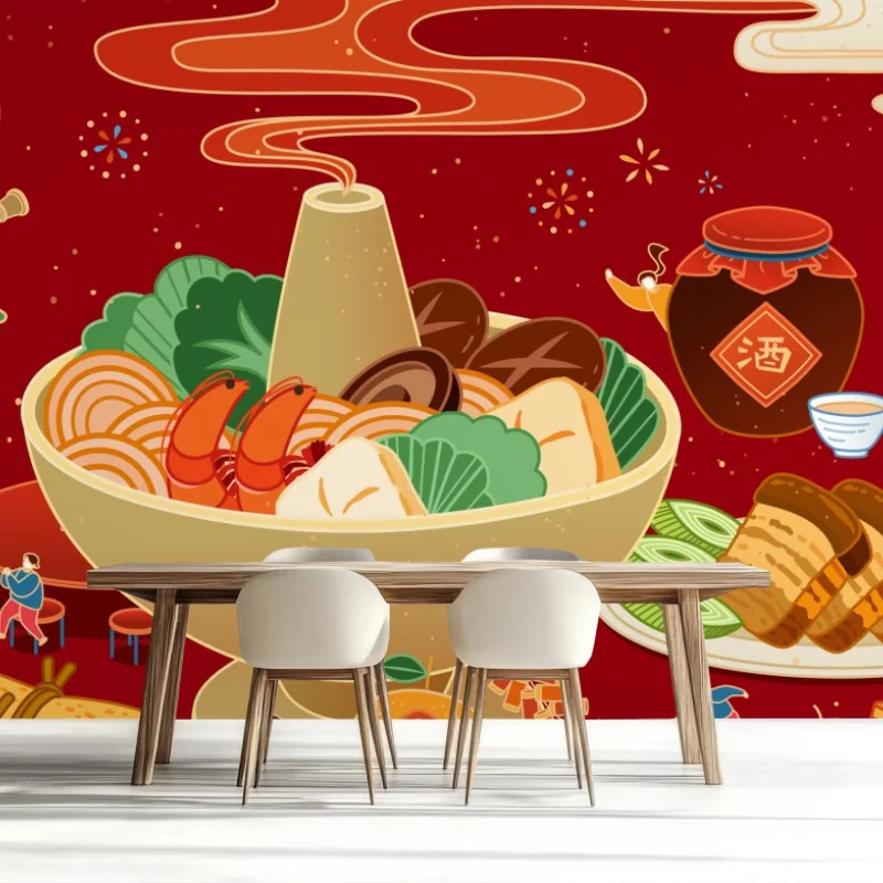 Fototapeta ilustracja kolacji z okazji Chińskiego Nowego Roku – Wallissimo® Fototapeta ilustracja kolacji z okazji Chińskiego Nowego Roku – Wallissimo®