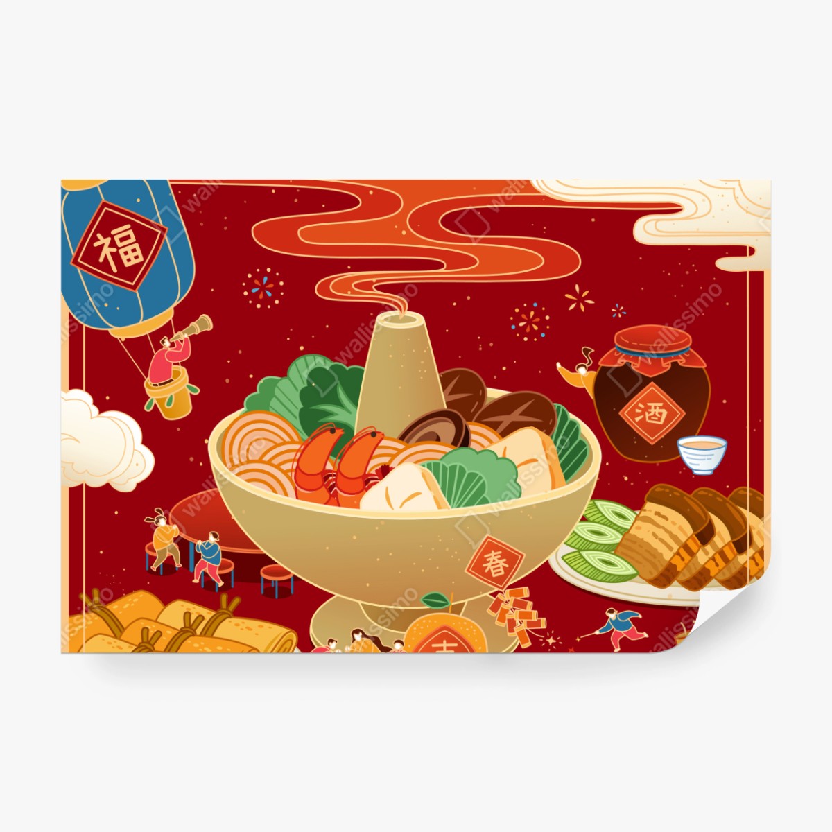 Fototapeta ilustracja kolacji z okazji Chińskiego Nowego Roku – Wallissimo® Fototapeta ilustracja kolacji z okazji Chińskiego Nowego Roku – Wallissimo®