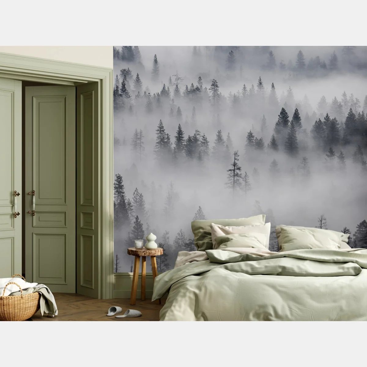 Fototapeta mglisty las sosnowy – Wallissimo® Fototapeta mglisty las sosnowy – Wallissimo®