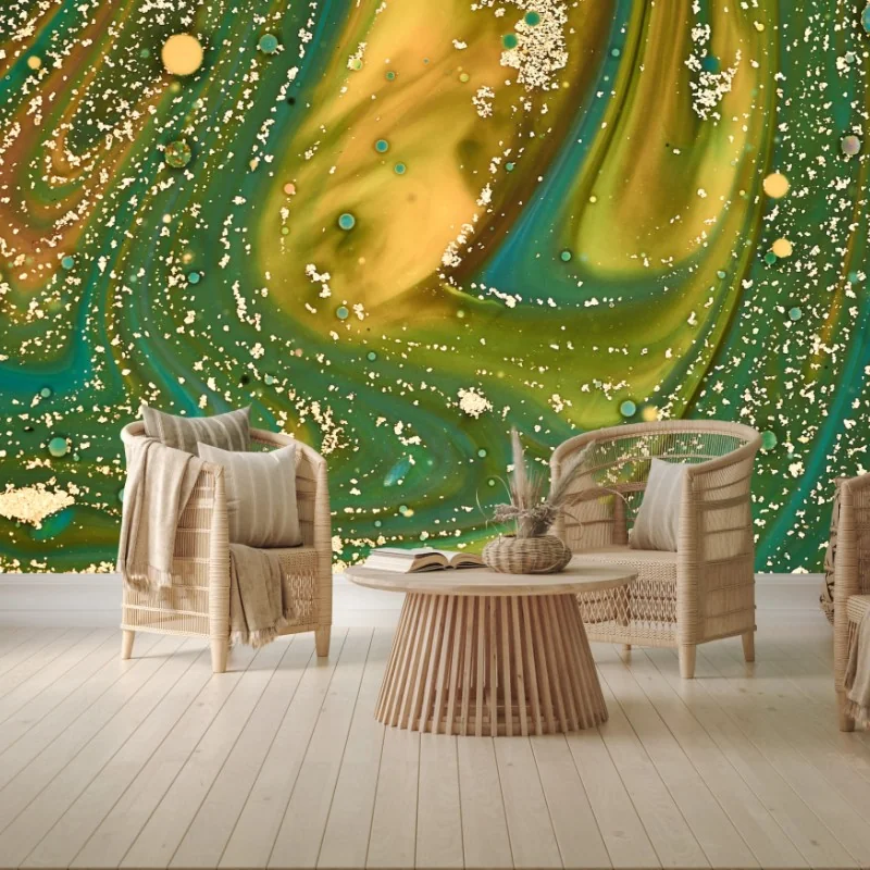 Fototapeta zielono-złota płynna marmurkowa grafika – Wallissimo® Fototapeta zielono-złota płynna marmurkowa grafika – Wallissimo®