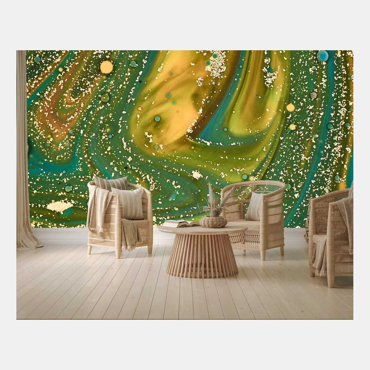 Fototapeta zielono-złota płynna marmurkowa grafika – Wallissimo® Fototapeta zielono-złota płynna marmurkowa grafika – Wallissimo®