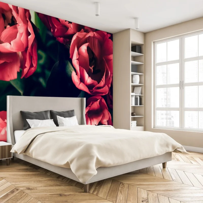 Fototapeta nastrojowy różowy bukiet tulipanów – Wallissimo® Fototapeta nastrojowy różowy bukiet tulipanów – Wallissimo®