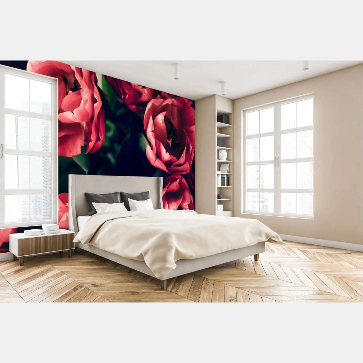 Fototapeta nastrojowy różowy bukiet tulipanów – Wallissimo® Fototapeta nastrojowy różowy bukiet tulipanów – Wallissimo®