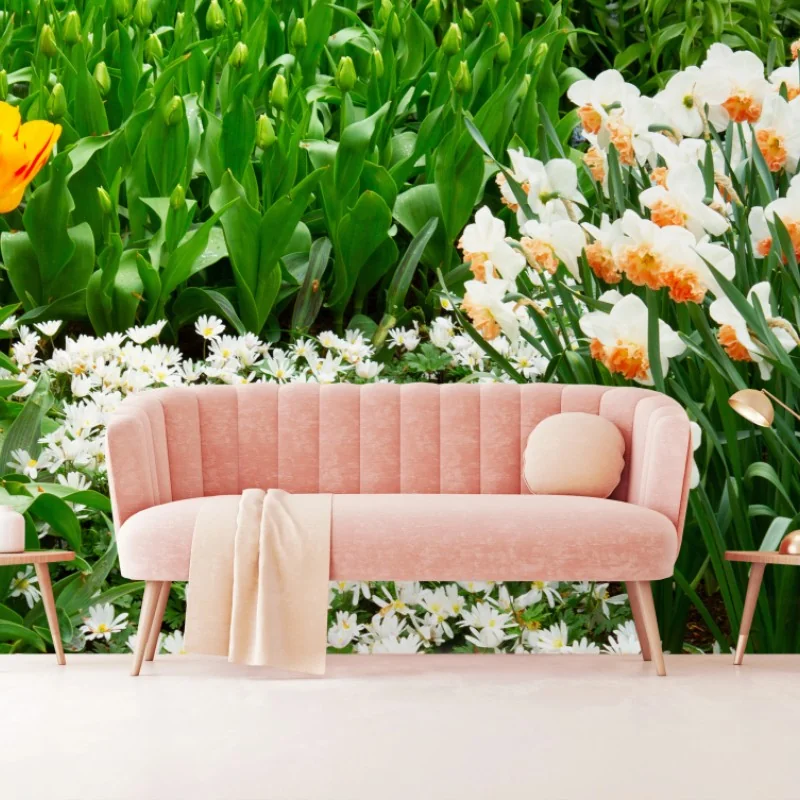 Fototapeta żywy wiosenny ogród kwiatowy – Wallissimo® Fototapeta żywy wiosenny ogród kwiatowy – Wallissimo®