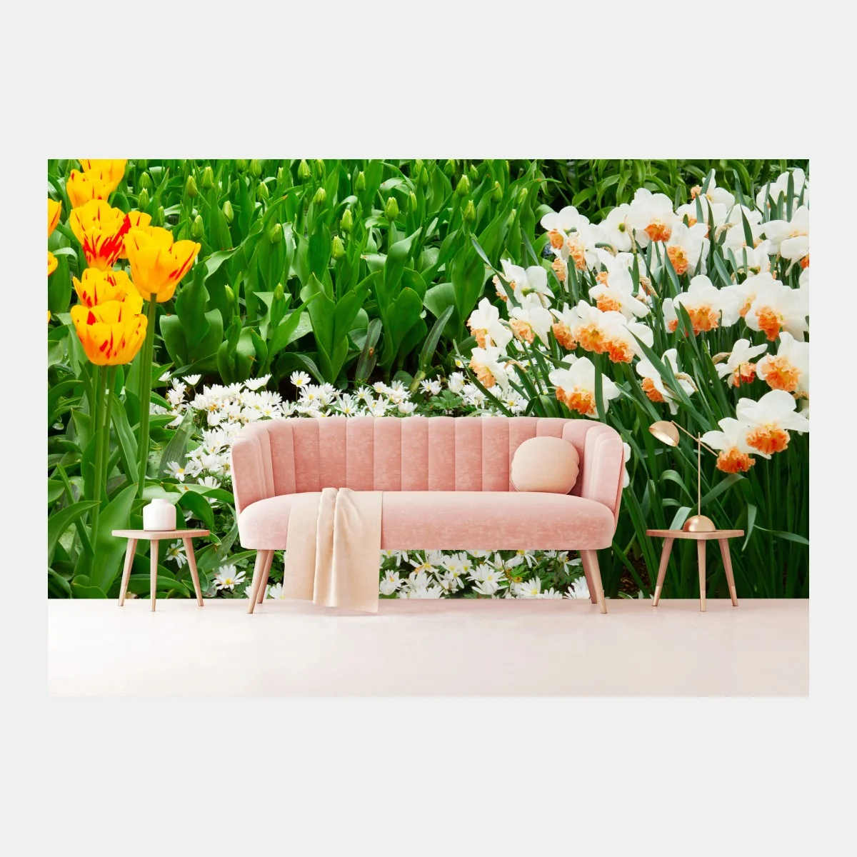Fototapeta żywy wiosenny ogród kwiatowy – Wallissimo® Fototapeta żywy wiosenny ogród kwiatowy – Wallissimo®