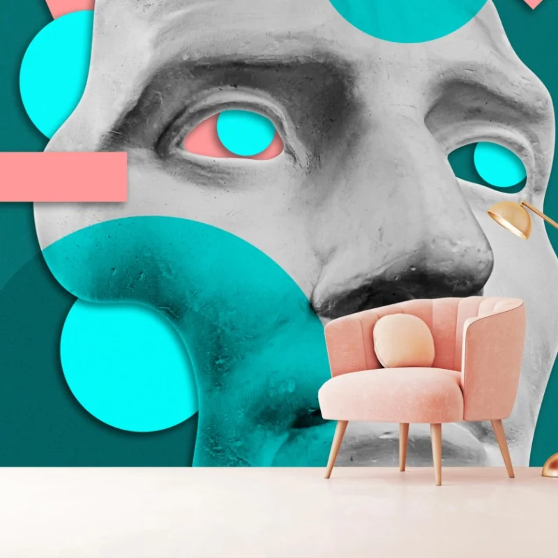 Fototapeta abstrakcyjna klasyczna maska w turkusie i różu – Wallissimo® Fototapeta abstrakcyjna klasyczna maska w turkusie i różu – Wallissimo®