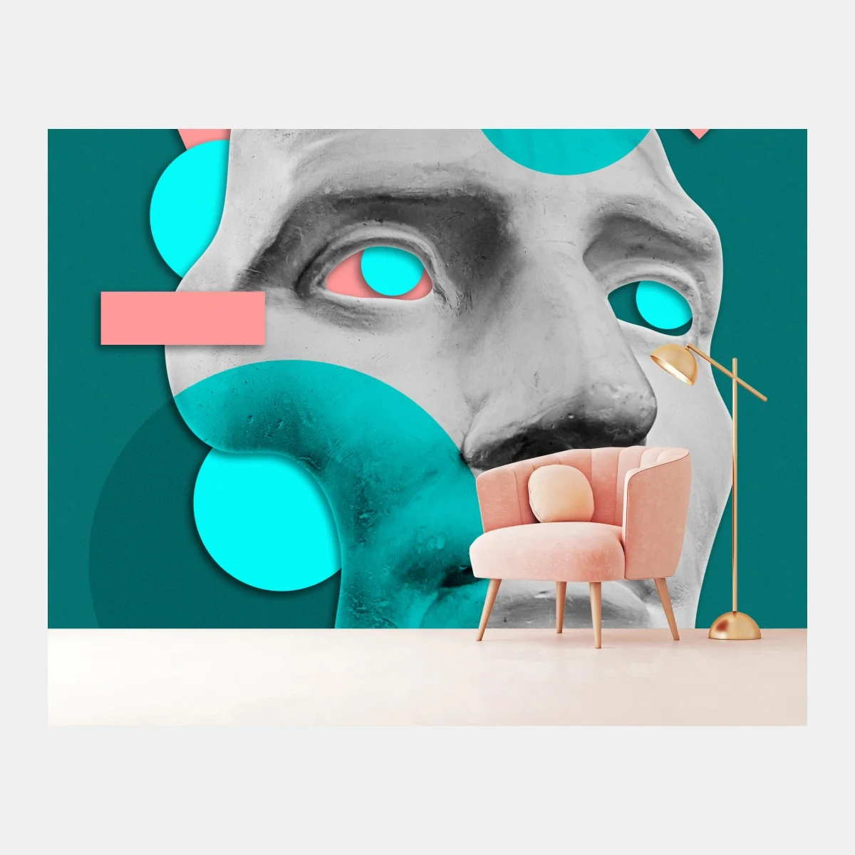 Fototapeta abstrakcyjna klasyczna maska w turkusie i różu – Wallissimo® Fototapeta abstrakcyjna klasyczna maska w turkusie i różu – Wallissimo®