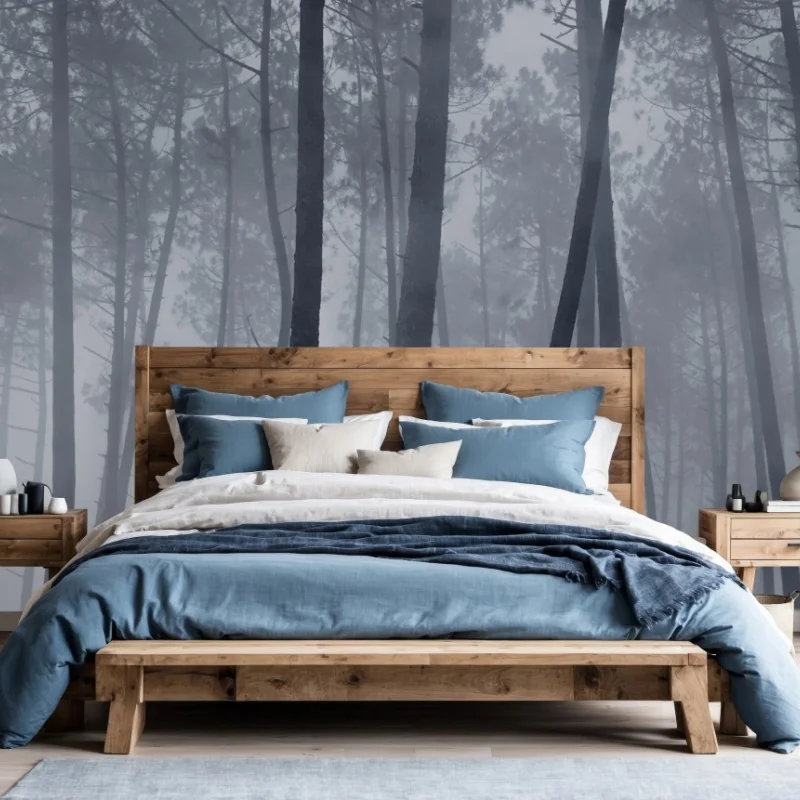 Fototapeta mglisty sosnowy las nocą – Wallissimo® Fototapeta mglisty sosnowy las nocą – Wallissimo®