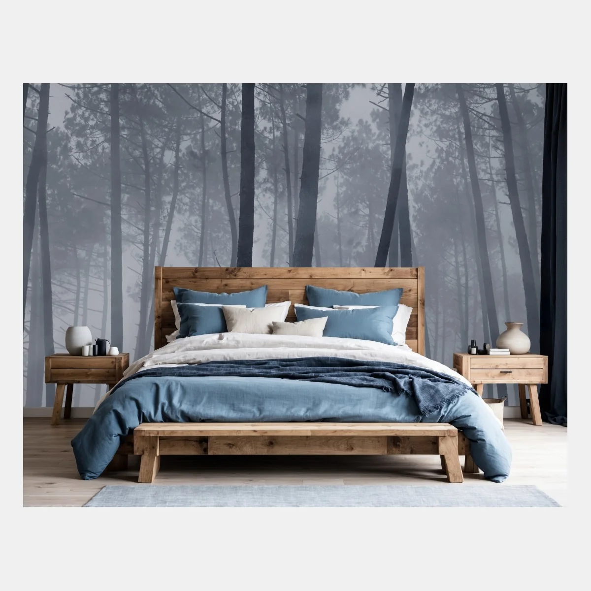 Fototapeta mglisty sosnowy las nocą – Wallissimo® Fototapeta mglisty sosnowy las nocą – Wallissimo®