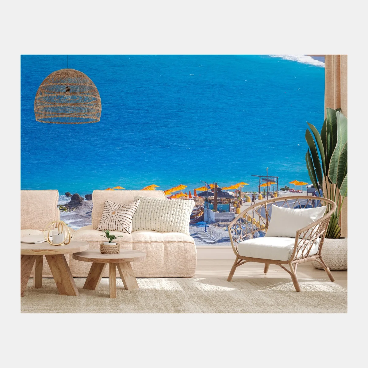 Fototapeta Rodos plaża z kolorowymi parasolami – Wallissimo® Fototapeta Rodos plaża z kolorowymi parasolami – Wallissimo®