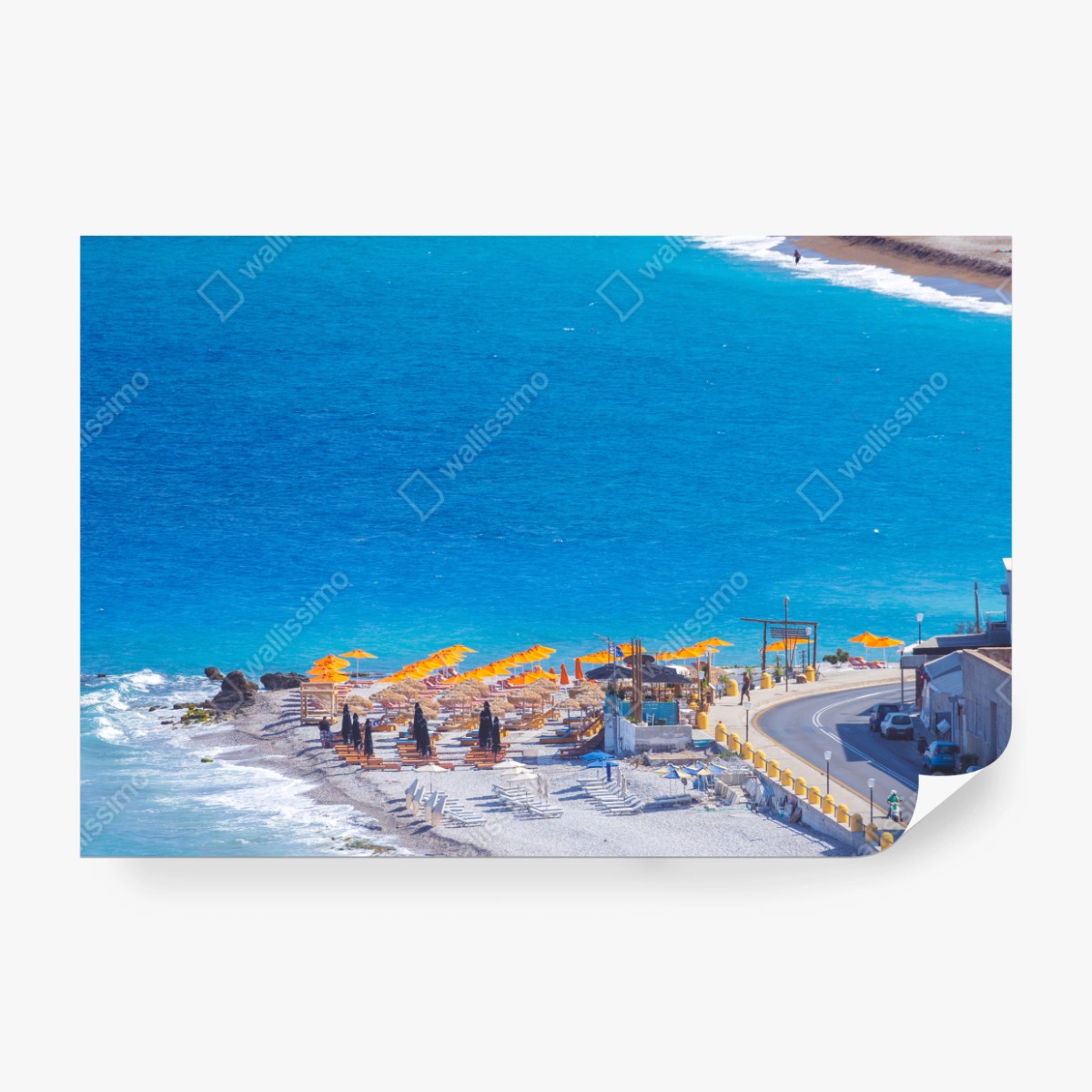 Fototapeta Rodos plaża z kolorowymi parasolami – Wallissimo® Fototapeta Rodos plaża z kolorowymi parasolami – Wallissimo®