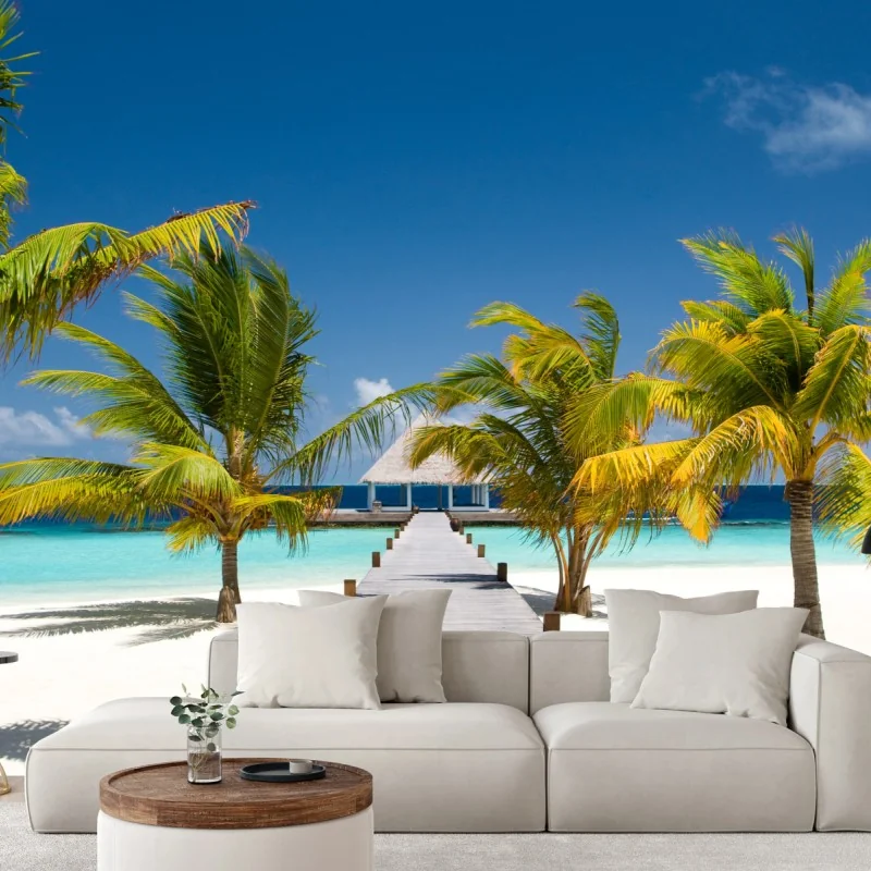 Fototapeta tropikalny pomost nad turkusowymi wodami – Wallissimo® Fototapeta tropikalny pomost nad turkusowymi wodami – Wallissimo®