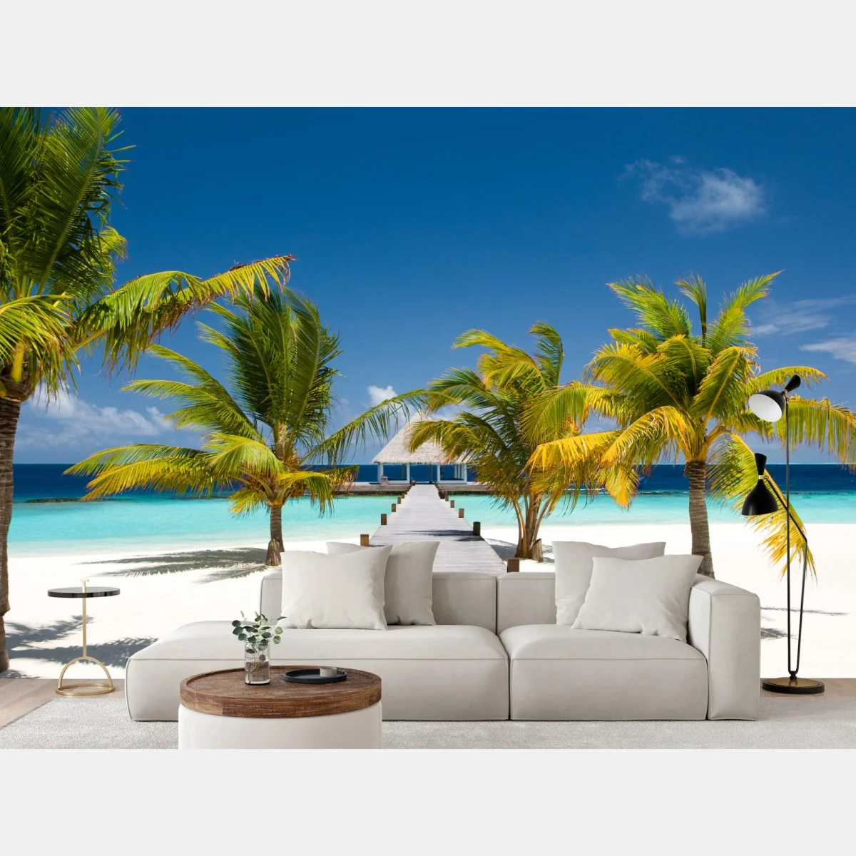 Fototapeta tropikalny pomost nad turkusowymi wodami – Wallissimo® Fototapeta tropikalny pomost nad turkusowymi wodami – Wallissimo®