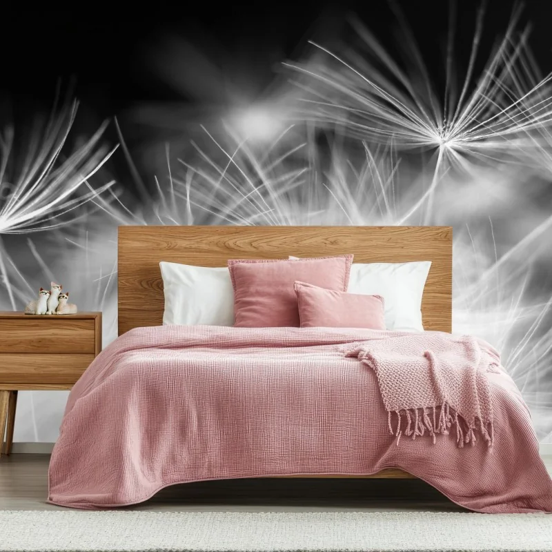 Fototapeta delikatne nasiona dmuchawca czarno-białe – Wallissimo® Fototapeta delikatne nasiona dmuchawca czarno-białe – Wallissimo®