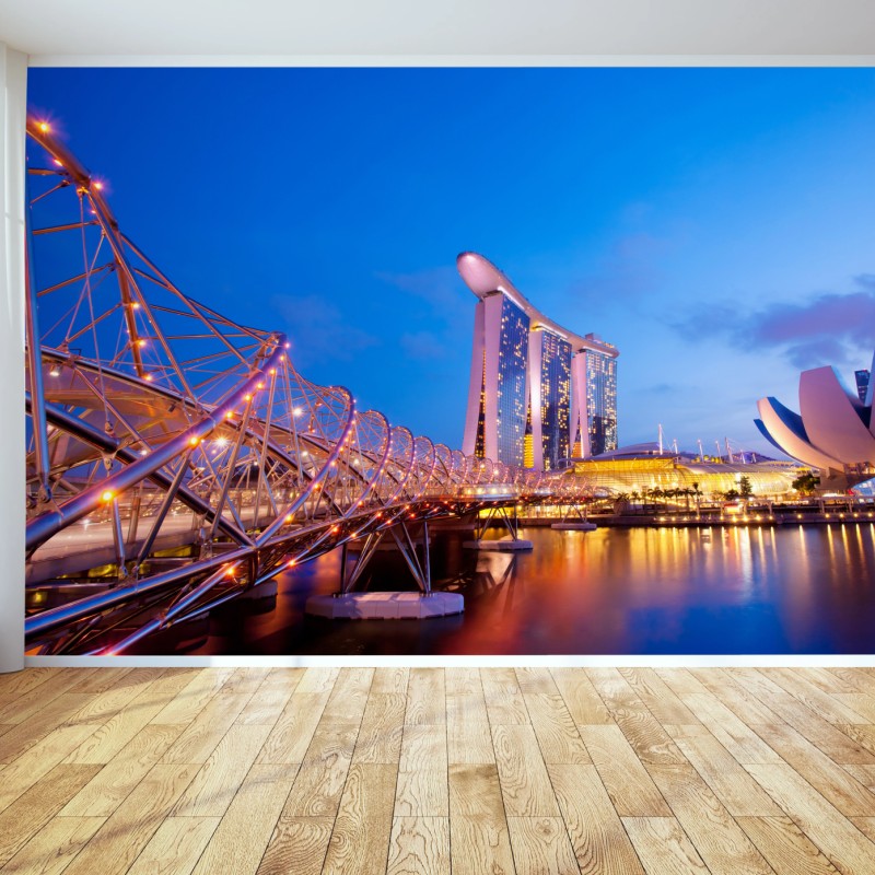 Fototapeta panorama Marina Bay o zmierzchu – Wallissimo® Fototapeta panorama Marina Bay o zmierzchu – Wallissimo®