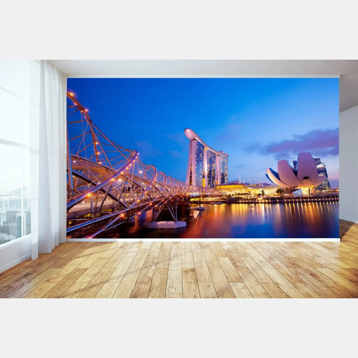 Fototapeta panorama Marina Bay o zmierzchu – Wallissimo® Fototapeta panorama Marina Bay o zmierzchu – Wallissimo®