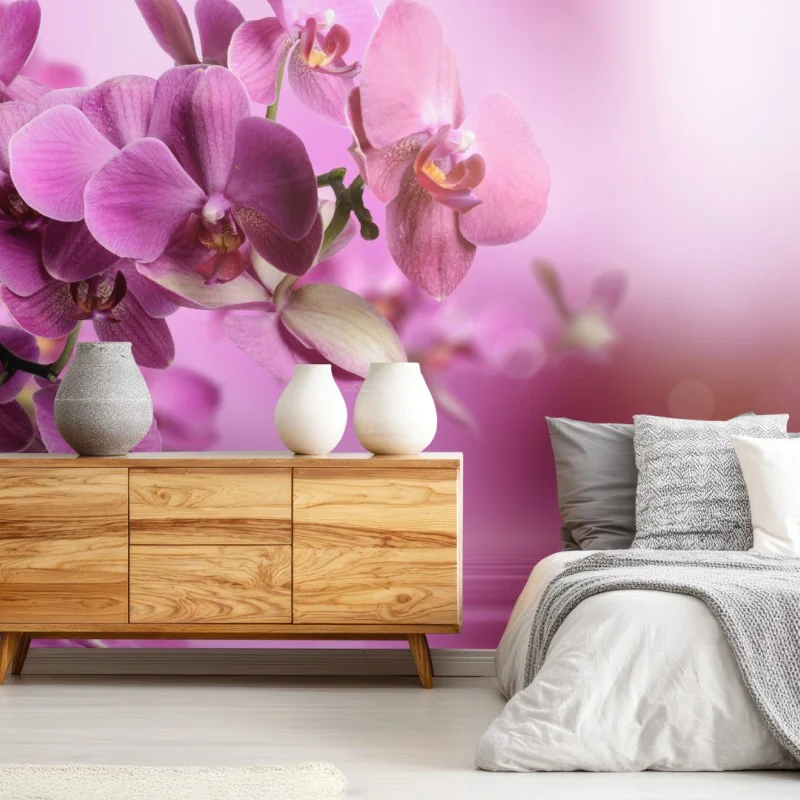 Fototapeta różowe orchidee z odbiciem – Wallissimo® Fototapeta różowe orchidee z odbiciem – Wallissimo®