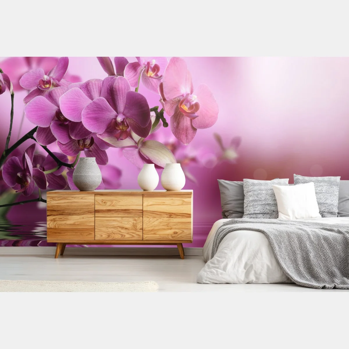 Fototapeta różowe orchidee z odbiciem – Wallissimo® Fototapeta różowe orchidee z odbiciem – Wallissimo®