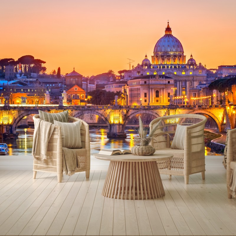 Fototapeta zachód słońca nad Bazyliką św. Piotra i Tybrem – Wallissimo®