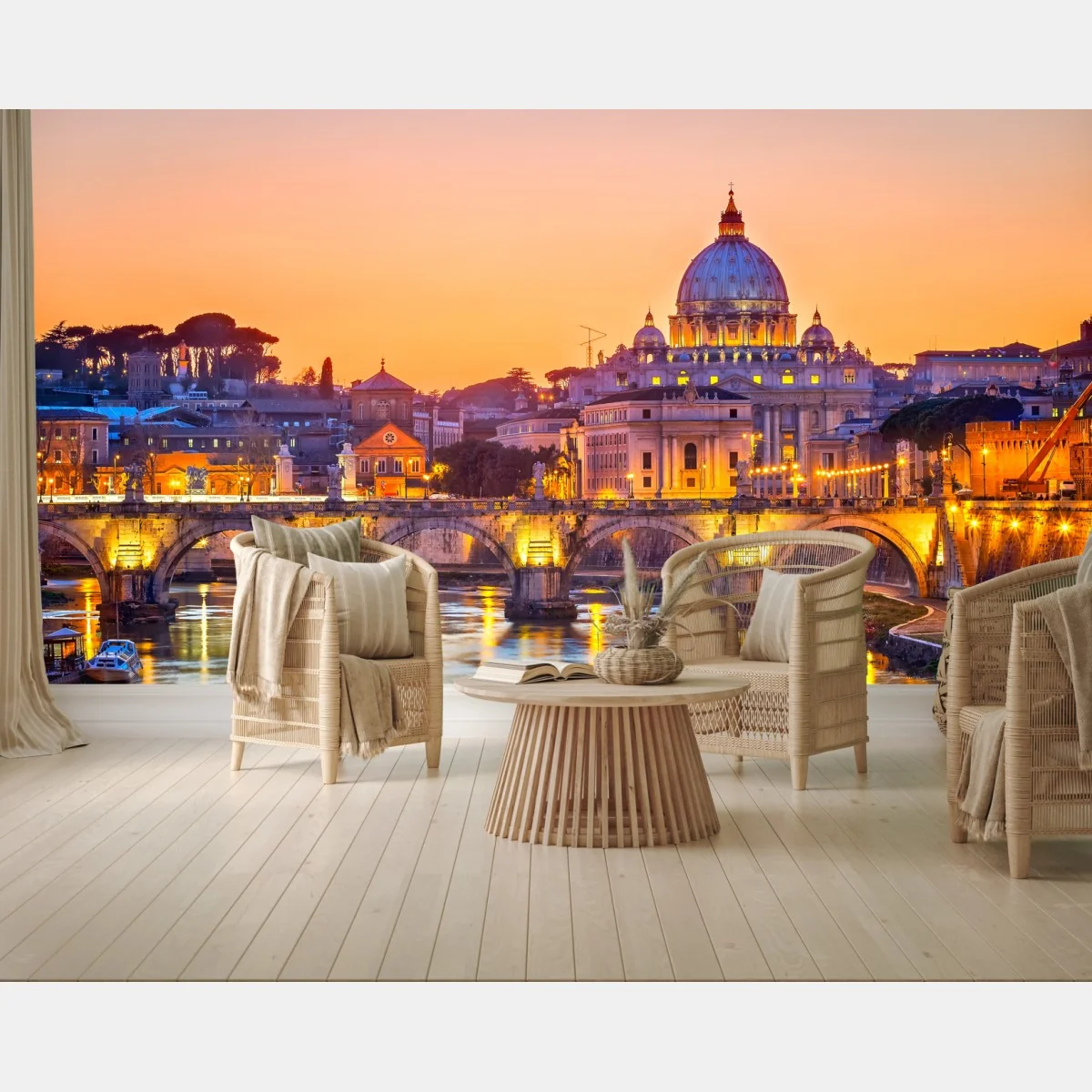 Fototapeta zachód słońca nad Bazyliką św. Piotra i Tybrem – Wallissimo®