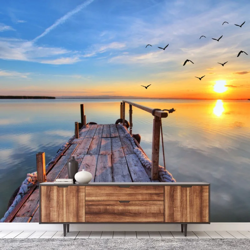 Fototapeta zachód słońca przy drewnianym pomoście – Wallissimo® Fototapeta zachód słońca przy drewnianym pomoście – Wallissimo®