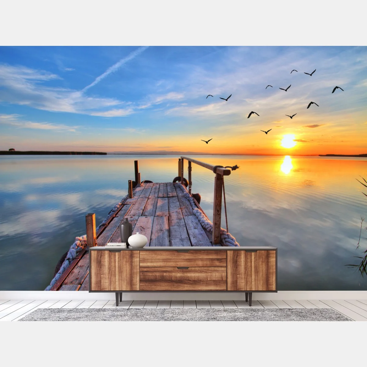 Fototapeta zachód słońca przy drewnianym pomoście – Wallissimo® Fototapeta zachód słońca przy drewnianym pomoście – Wallissimo®