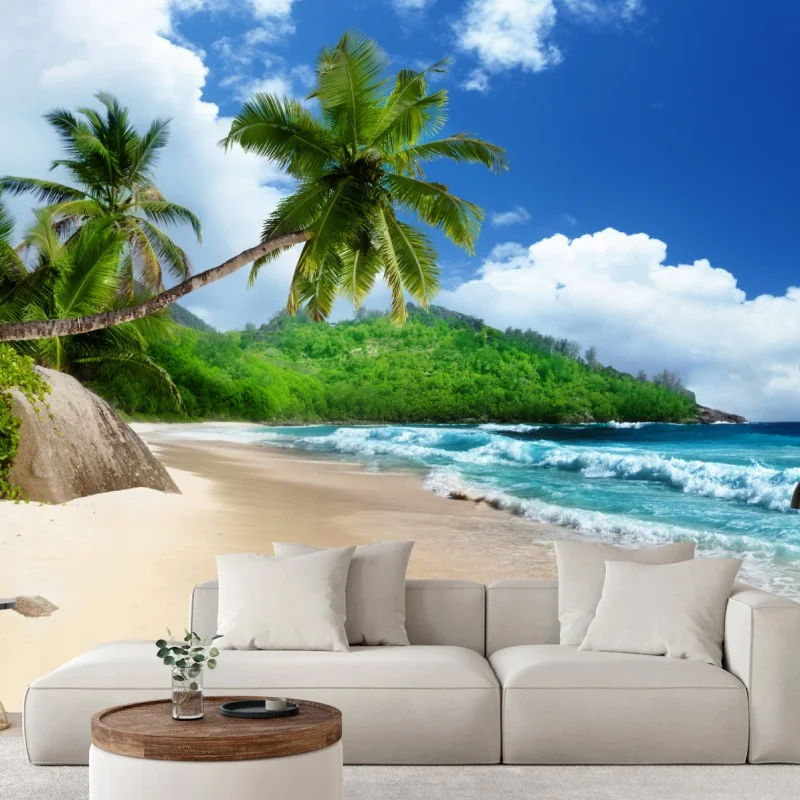 Fototapeta spokojna tropikalna plaża na Mahe, Seszele – Wallissimo® Fototapeta spokojna tropikalna plaża na Mahe, Seszele – Wallissimo®