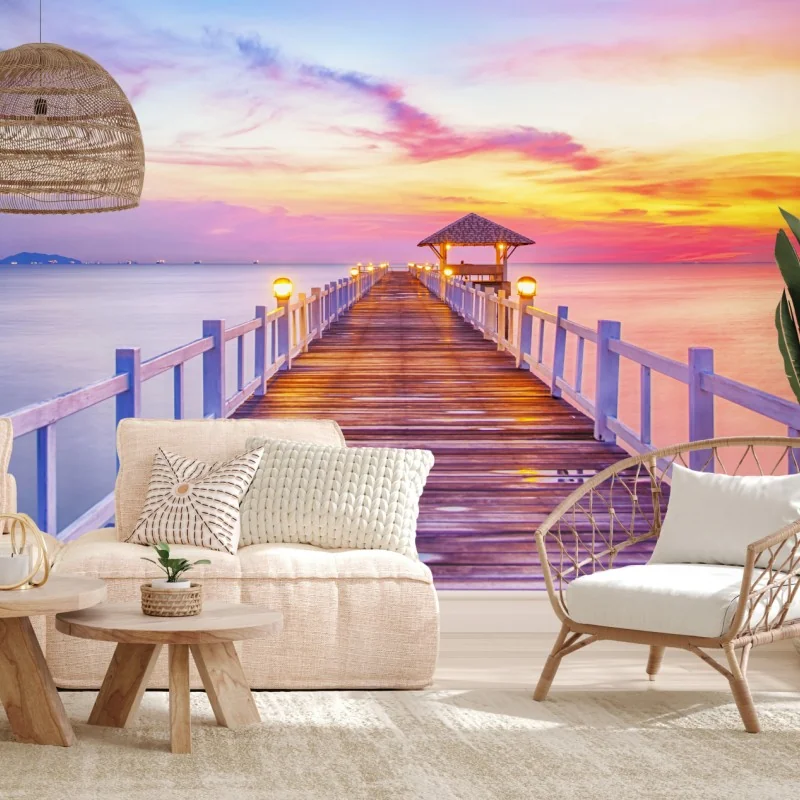 Fototapeta molo o zachodzie słońca nad spokojnym horyzontem – Wallissimo® Fototapeta molo o zachodzie słońca nad spokojnym horyzontem – Wallissimo®
