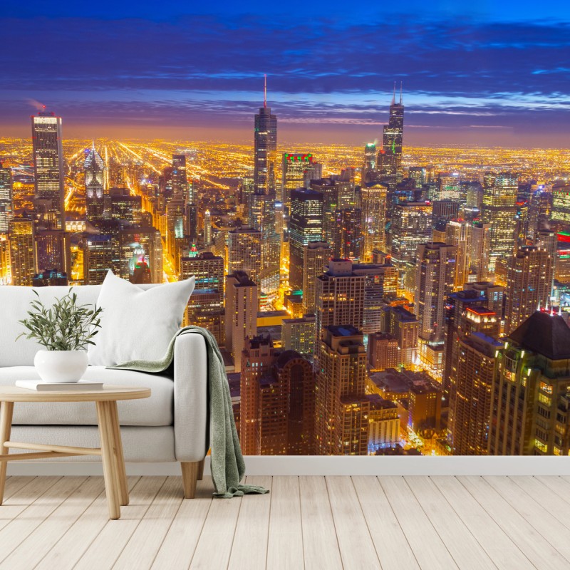 Fototapeta Chicago nocna panorama miasta – Wallissimo® Fototapeta Chicago nocna panorama miasta – Wallissimo®