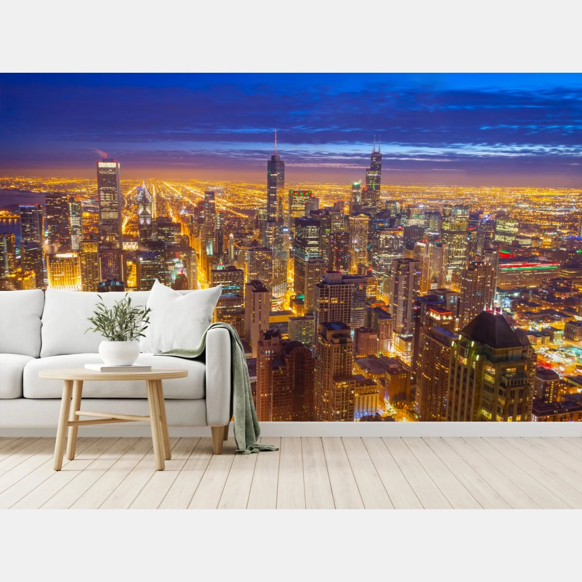 Fototapeta Chicago nocna panorama miasta – Wallissimo® Fototapeta Chicago nocna panorama miasta – Wallissimo®