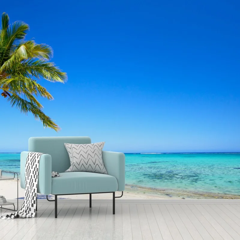 Fototapeta tropikalna plaża z palmą – Wallissimo® Fototapeta tropikalna plaża z palmą – Wallissimo®