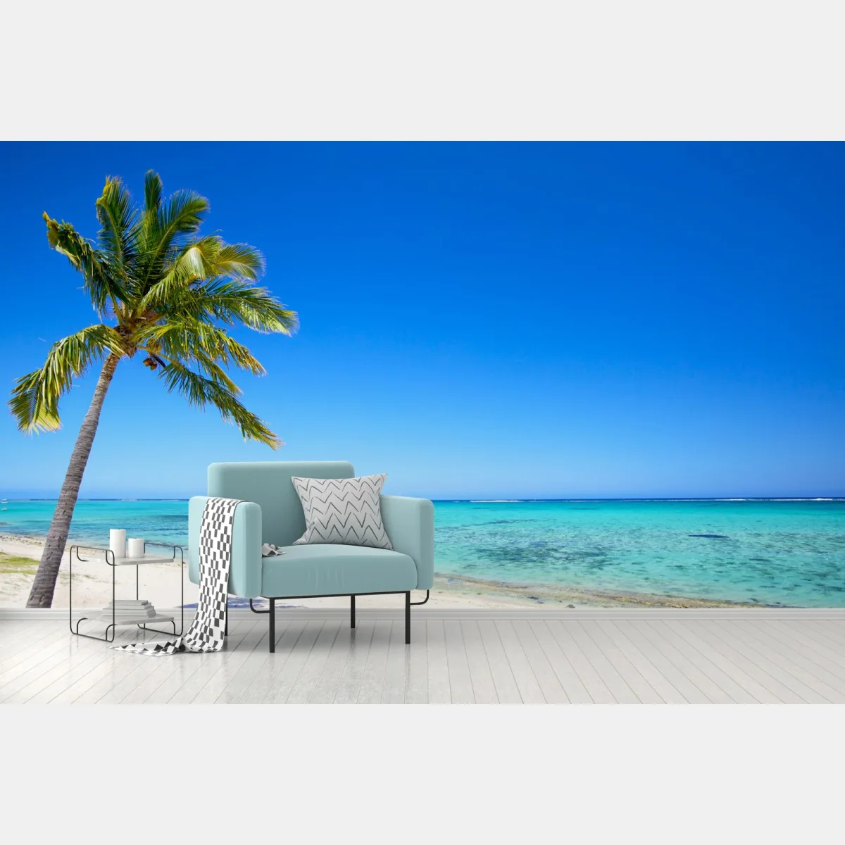 Fototapeta tropikalna plaża z palmą – Wallissimo® Fototapeta tropikalna plaża z palmą – Wallissimo®