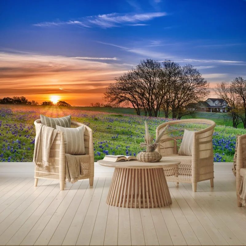 Fototapeta Teksas łąka bluebonnetów o wschodzie słońca – Wallissimo® Fototapeta Teksas łąka bluebonnetów o wschodzie słońca – Wallissimo®