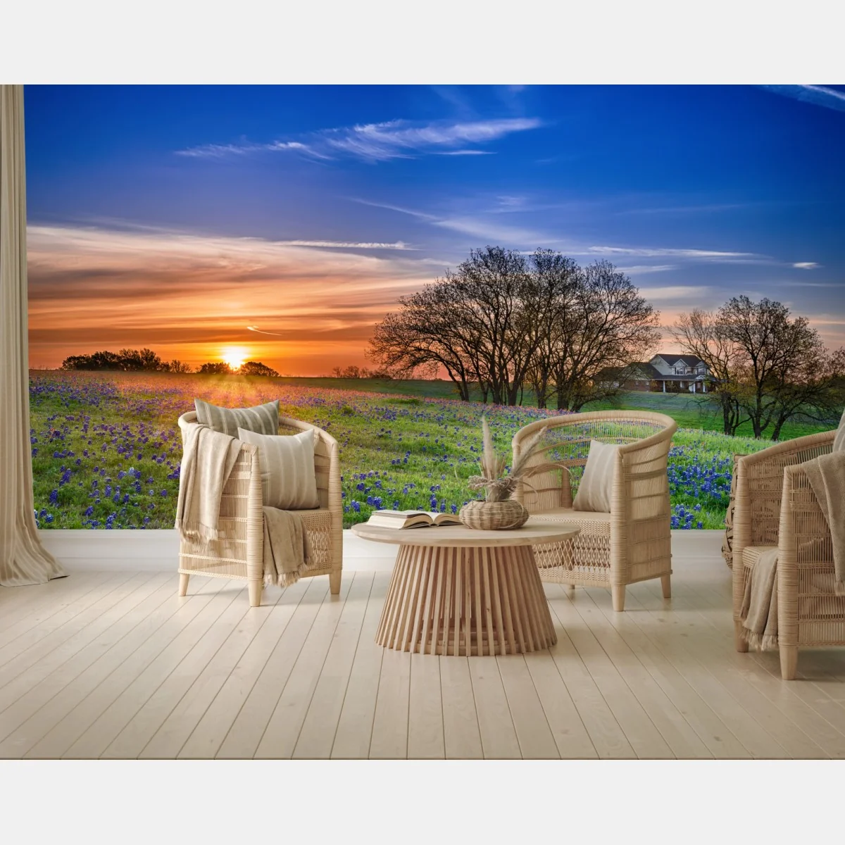 Fototapeta Teksas łąka bluebonnetów o wschodzie słońca – Wallissimo® Fototapeta Teksas łąka bluebonnetów o wschodzie słońca – Wallissimo®
