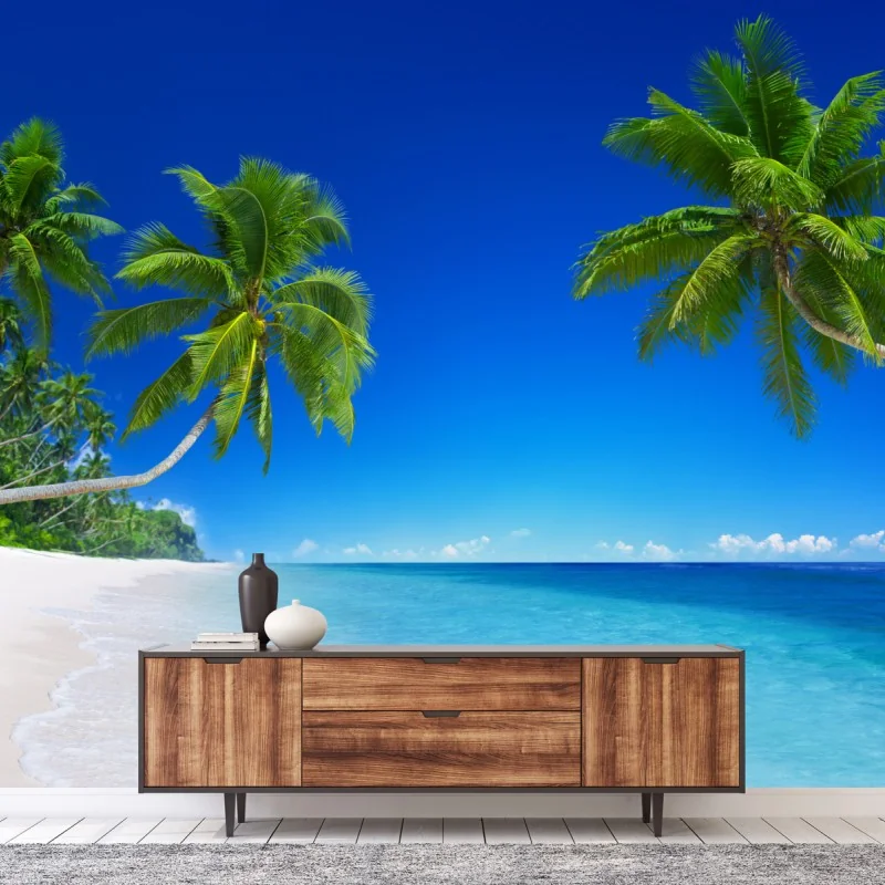 Fototapeta tropikalna plaża z palmami – Wallissimo® Fototapeta tropikalna plaża z palmami – Wallissimo®