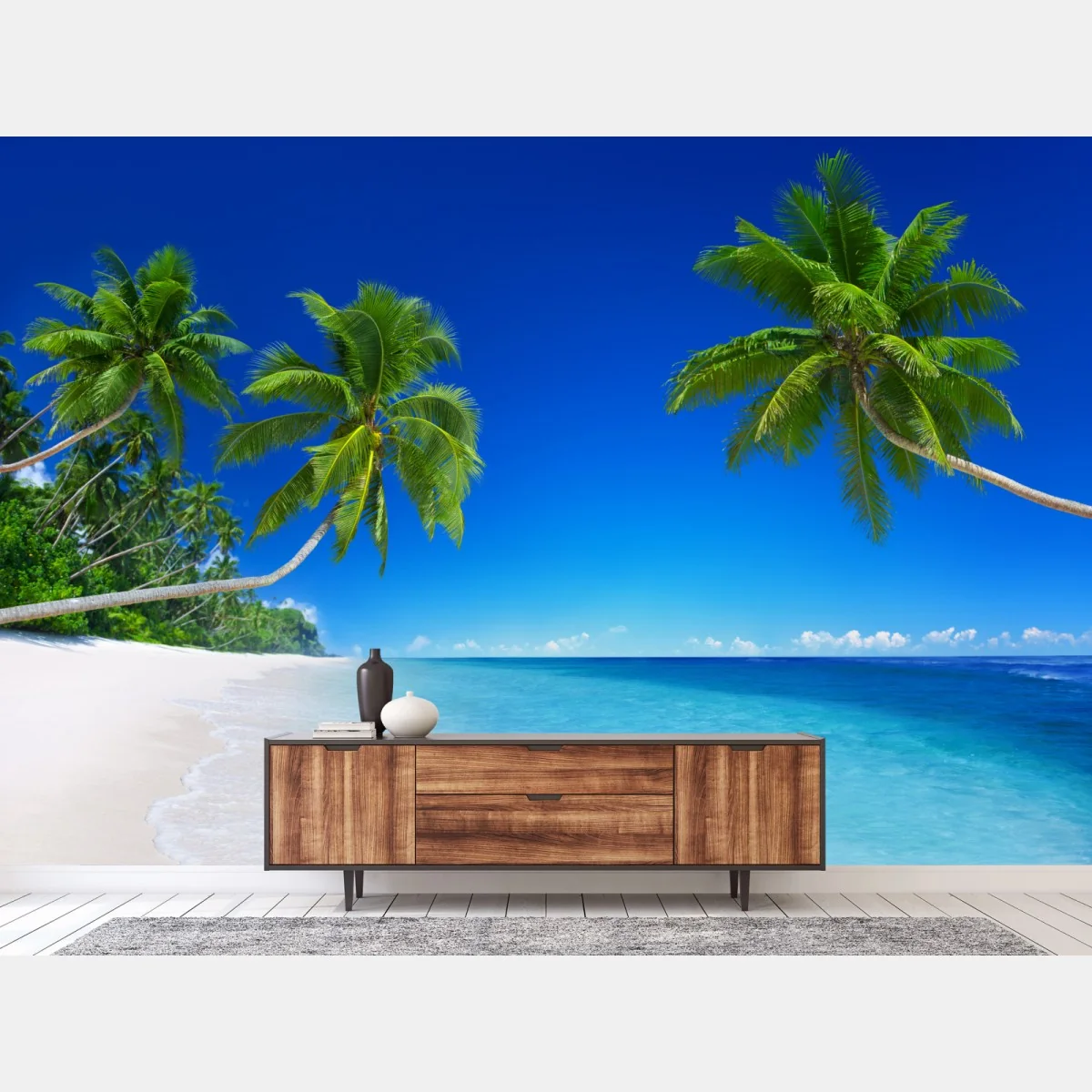 Fototapeta tropikalna plaża z palmami – Wallissimo® Fototapeta tropikalna plaża z palmami – Wallissimo®