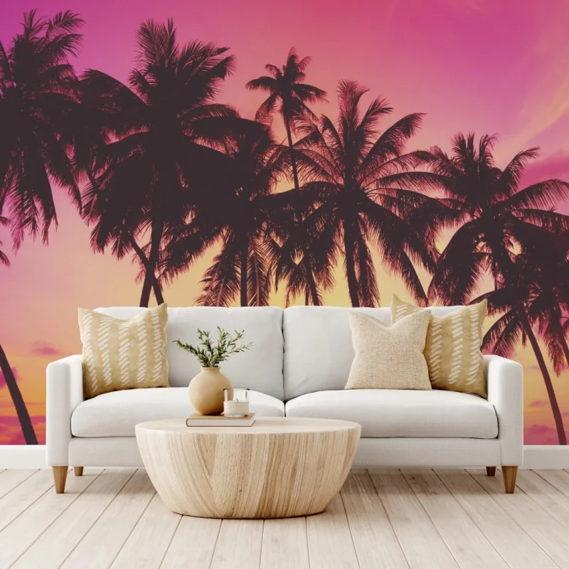 Fototapeta tropikalny zachód słońca z palmami, Tajlandia – Wallissimo® Fototapeta tropikalny zachód słońca z palmami, Tajlandia – Wallissimo®