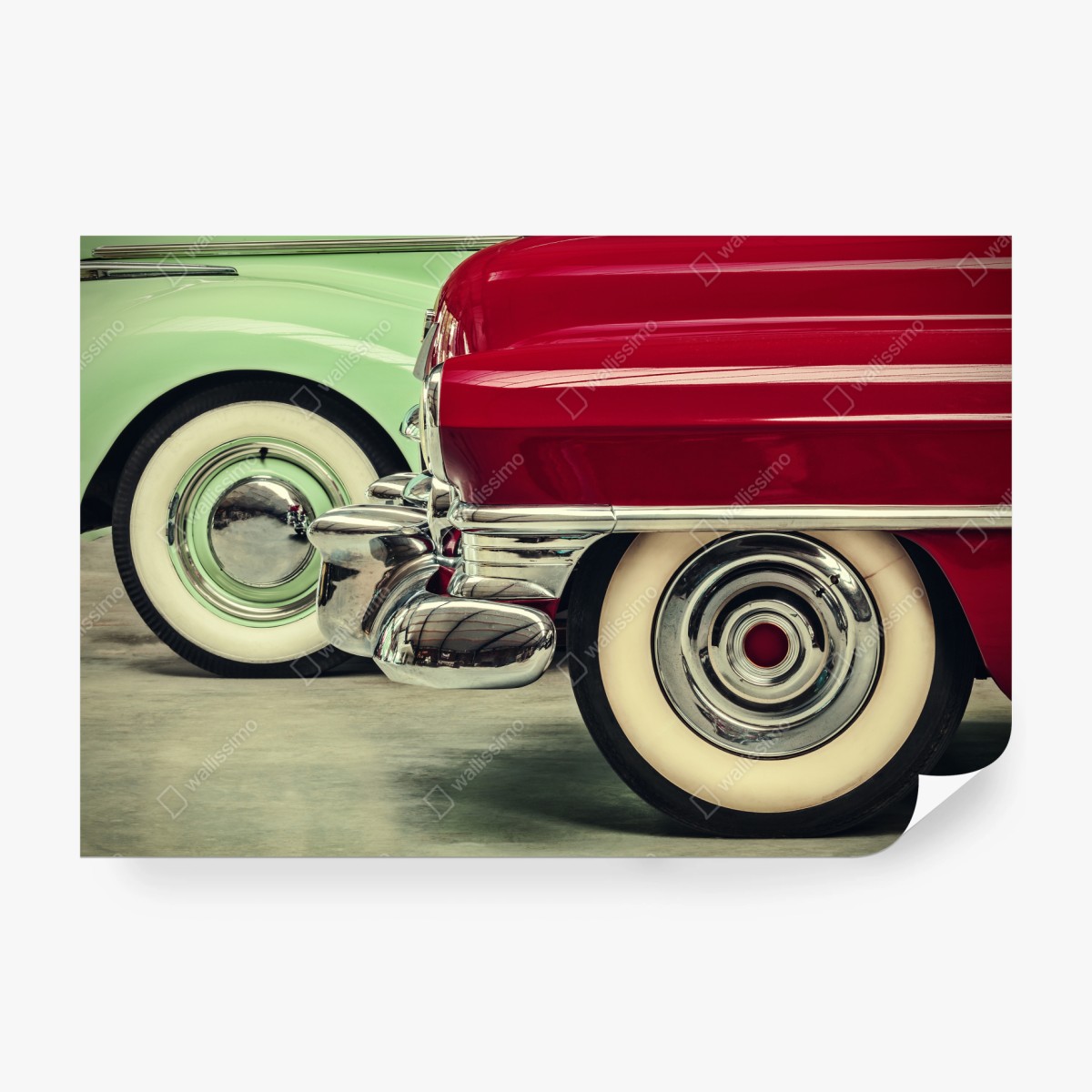 Fototapeta zbliżenie klasycznych samochodów w czerwieni i mięcie – Wallissimo® Fototapeta zbliżenie klasycznych samochodów w czerwieni i mięcie – Wallissimo®