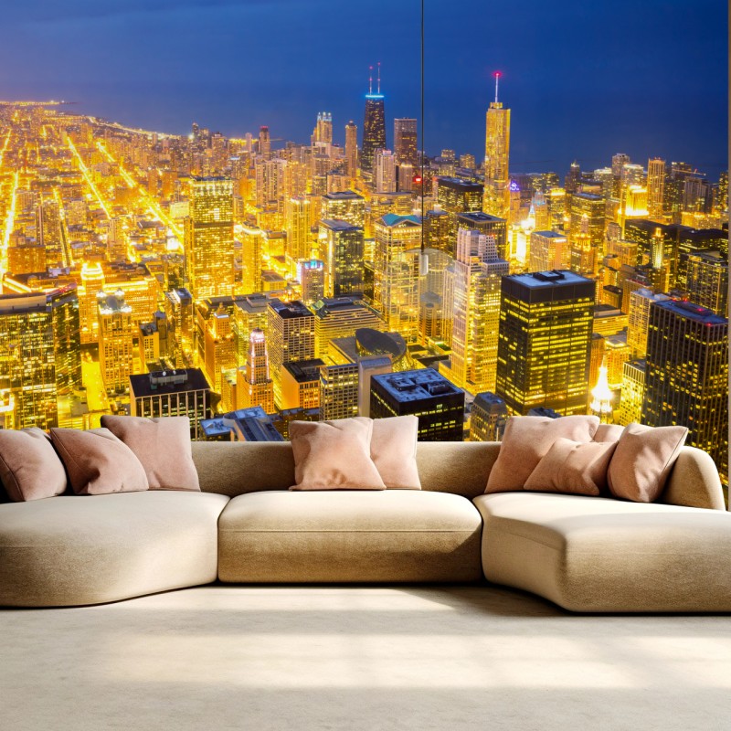 Fototapeta lotnicza panorama Chicago nocą – Wallissimo® Fototapeta lotnicza panorama Chicago nocą – Wallissimo®