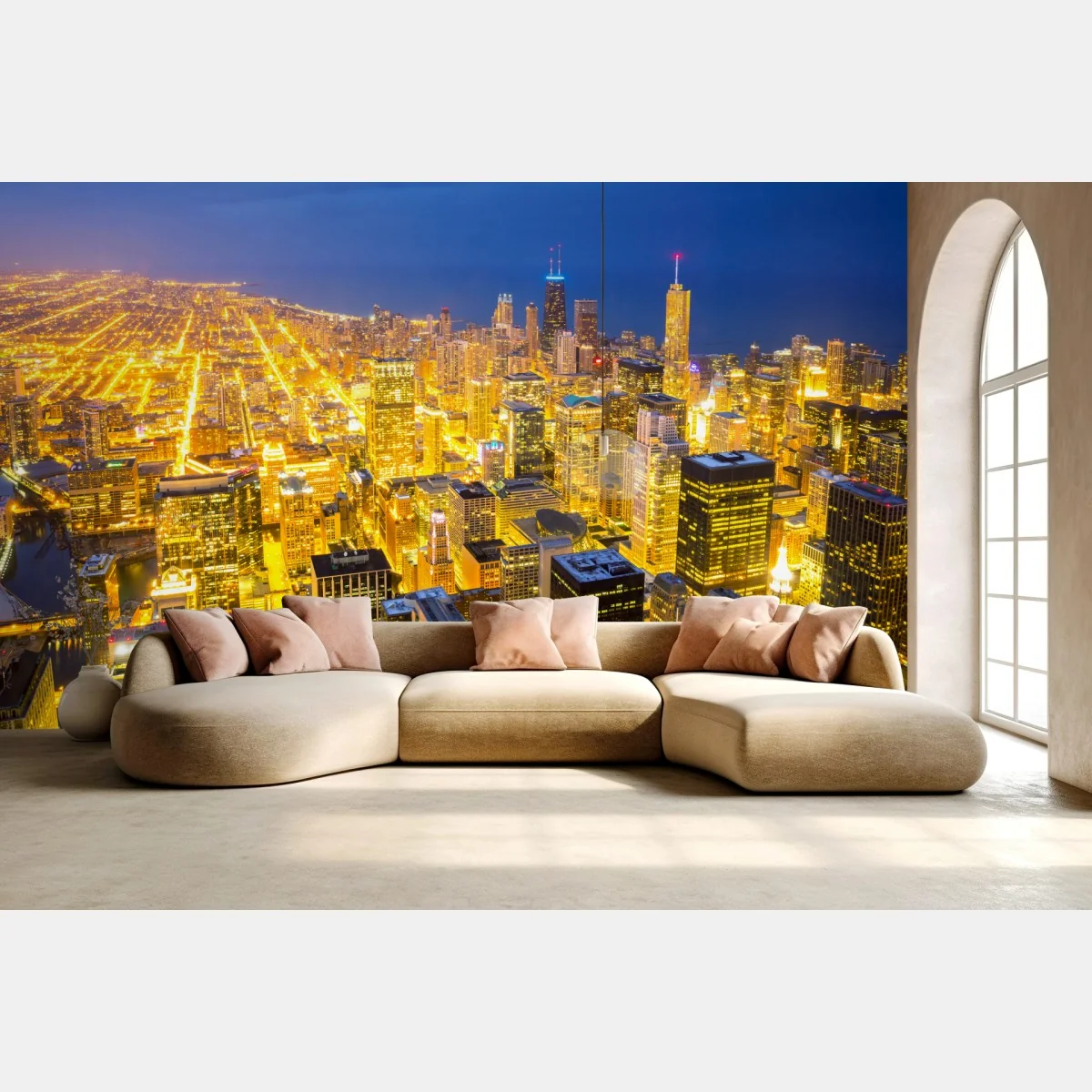 Fototapeta lotnicza panorama Chicago nocą – Wallissimo® Fototapeta lotnicza panorama Chicago nocą – Wallissimo®