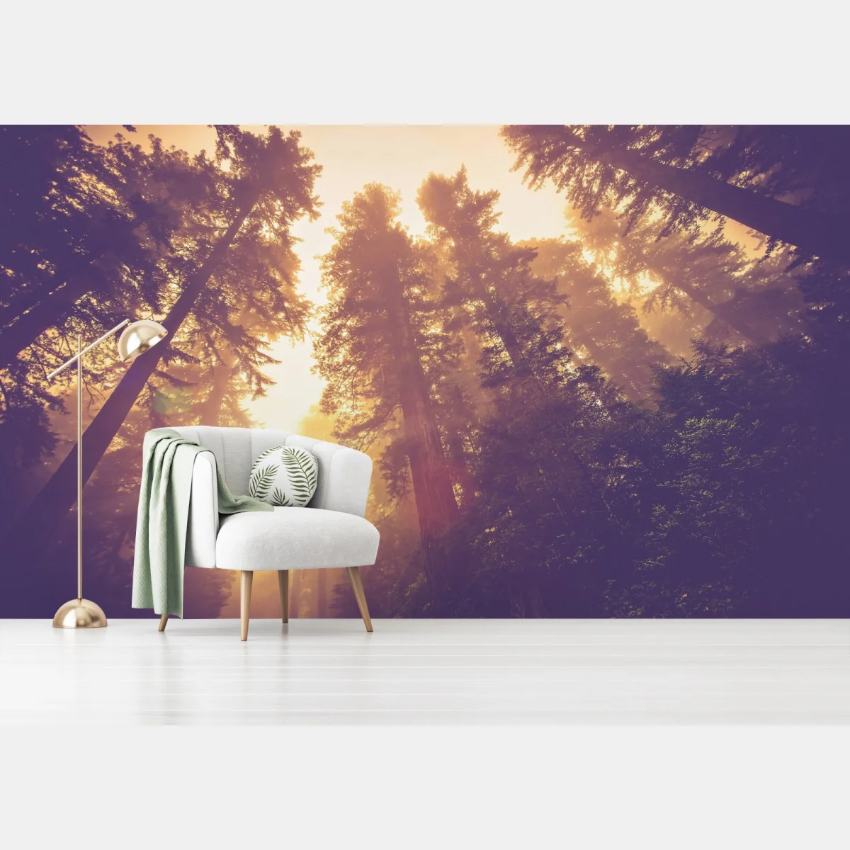 Fototapeta mglisty las sekwojowy w złotych vintage tonacjach – Wallissimo® Fototapeta mglisty las sekwojowy w złotych vintage tonacjach – Wallissimo®