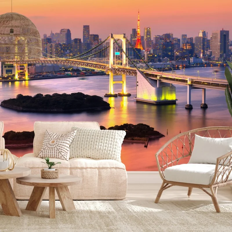 Fototapeta Tokio panorama o zachodzie słońca – Wallissimo® Fototapeta Tokio panorama o zachodzie słońca – Wallissimo®